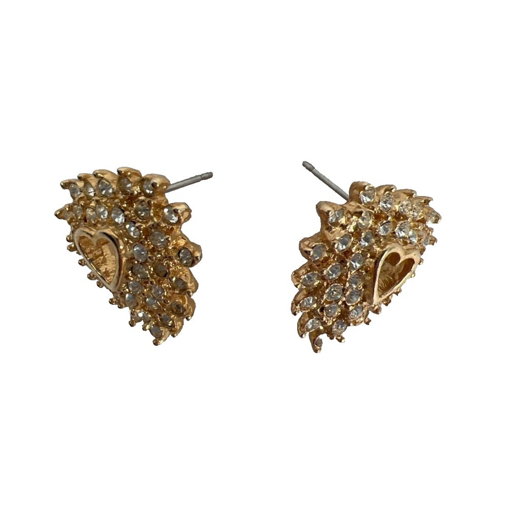 Jewelry -Earrings Marked ROMAN Gold-Tone Heart-Shaped Rhinestone Crystal Studded